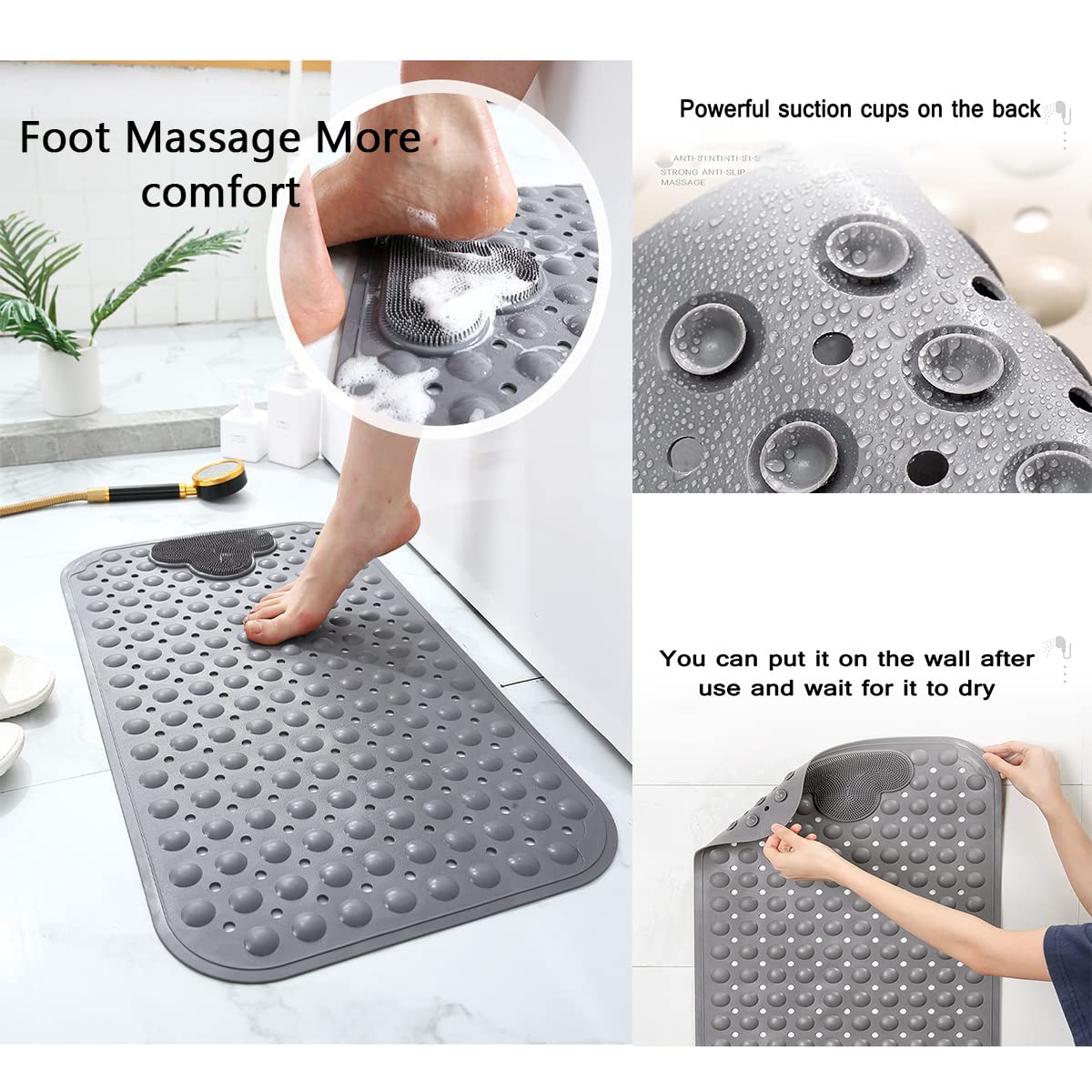 Grey Suction-Cup Bath & Shower Mat – 2 Sizes