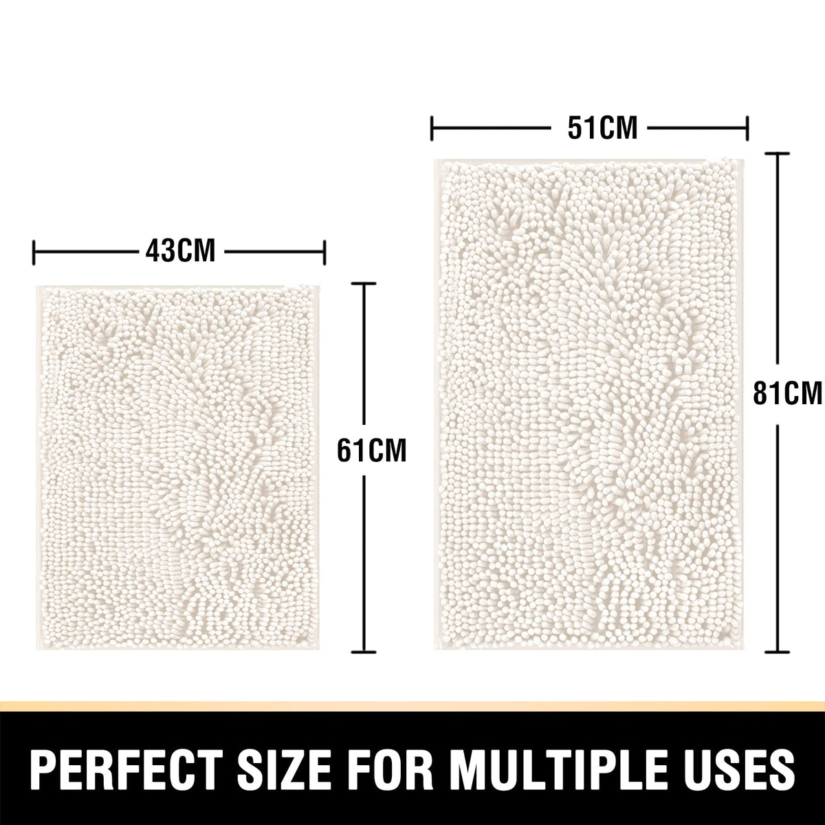 PrinceDeco Bathroom Rugs Bath Mats for Bathroom Non Slip Chenille Bathroom Rug Mat and Absorbent Shaggy Rugs Washable Dry Fast Plush Area Carpet Mats - (2 PCS - 51cm x 81cm / 43cm x 61cm), Ivory