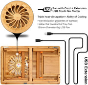 Laptop Desk Adjustable Laptop Desk Table 100% Bamboo with USB Fan Foldable Breakfast Serving Bed Tray w' Drawer