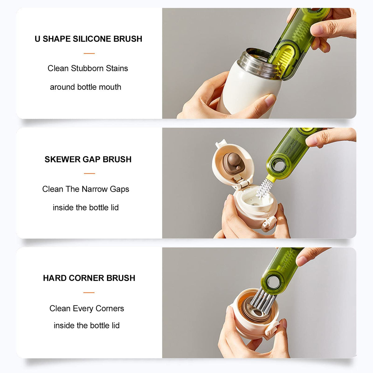 3-in-1 Bottle Lid, Rim & Crevice Cleaning Brush