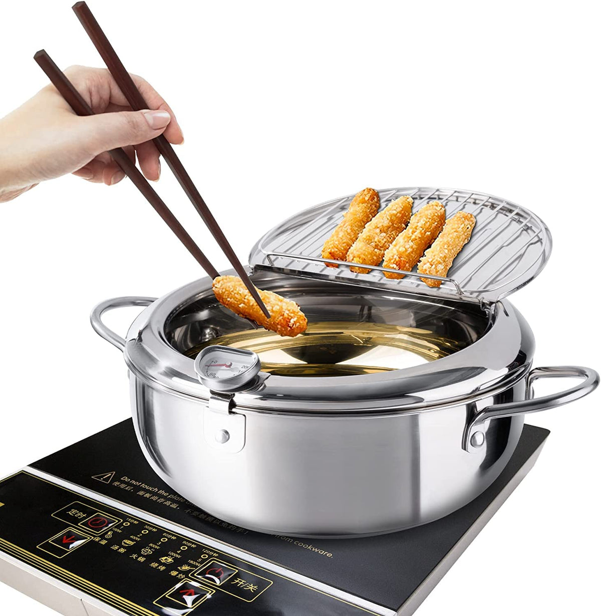 28 cm Stainless-Steel Deep-Fryer Pot with Thermometer – 4.2 L