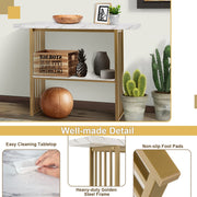 2-Tier Faux-Marble Console Table – White & Gold