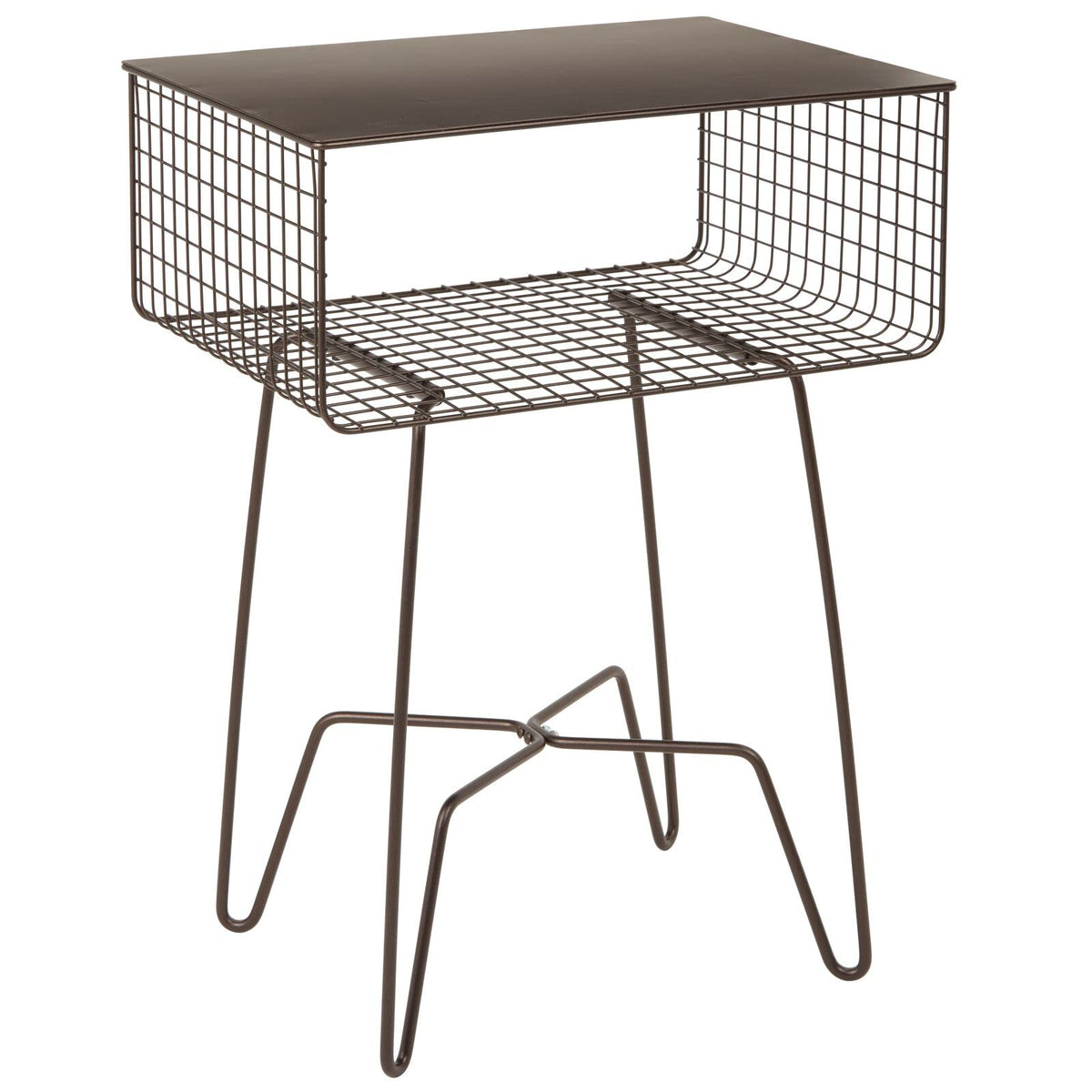 Bronze Steel Side Table with Storage Basket