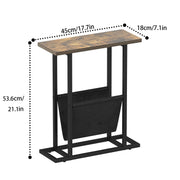 Gadroad Narrow End Side Table, Vintage Sofa Couch Table with Pocket, C Shaped Table for Coffee Snack Laptop, Rustic Brown.
