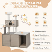 132cm 2-in-1 Cat Tree with Litter-Box Cabinet