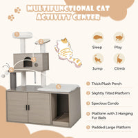 132cm 2-in-1 Cat Tree with Litter-Box Cabinet