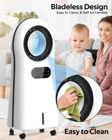 Evaporative Air Cooler, Bladeless Cooler Fan with 3 Modes 3 Speeds Air Conditioner Fan for Bed Room, Office, 3L Water Tank, 8H Timer, 120° Oscillating, 2 Ice Boxes