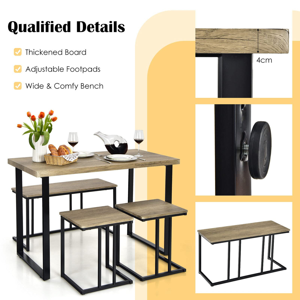 4-Piece Counter-Height Dining Set – Oak Grey
