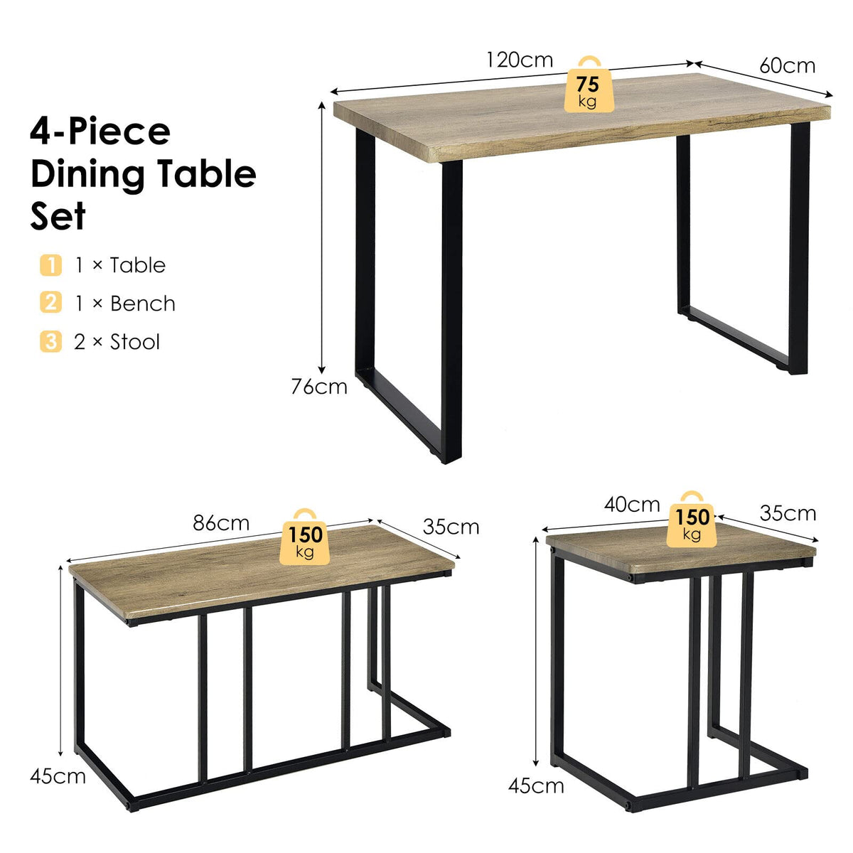 4-Piece Counter-Height Dining Set – Oak Grey