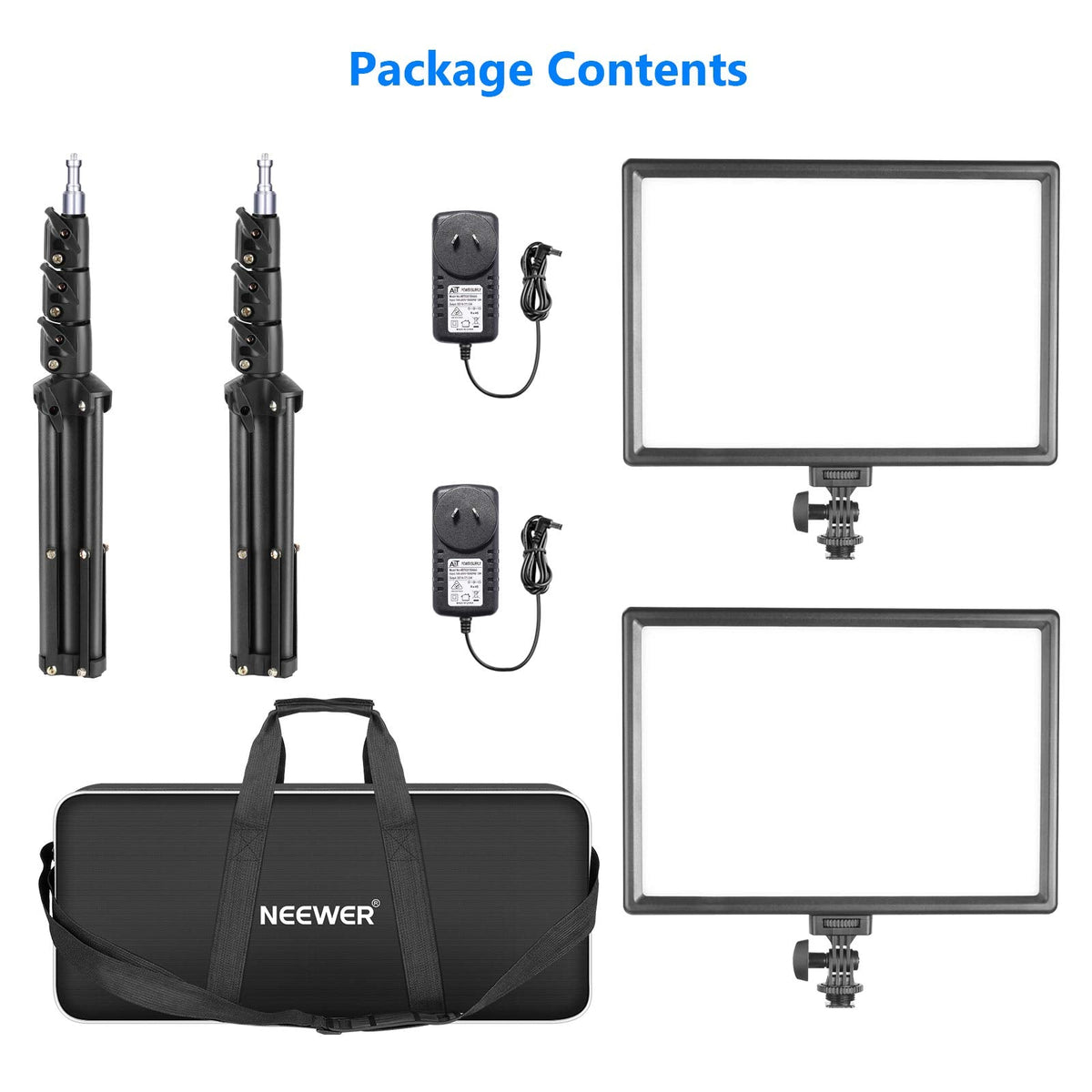 Neewer LED Video Lighting Kit with 70inch Light Stand, 2-Pack 384 LED Soft Video Light, Built-in Lithium Battery 3200K-5600K CRI 97+ Ultra-Thin On Camera Light Panel for YouTube Photography Shooting