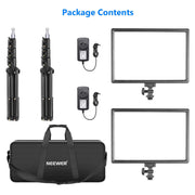 Neewer LED Video Lighting Kit with 70inch Light Stand, 2-Pack 384 LED Soft Video Light, Built-in Lithium Battery 3200K-5600K CRI 97+ Ultra-Thin On Camera Light Panel for YouTube Photography Shooting