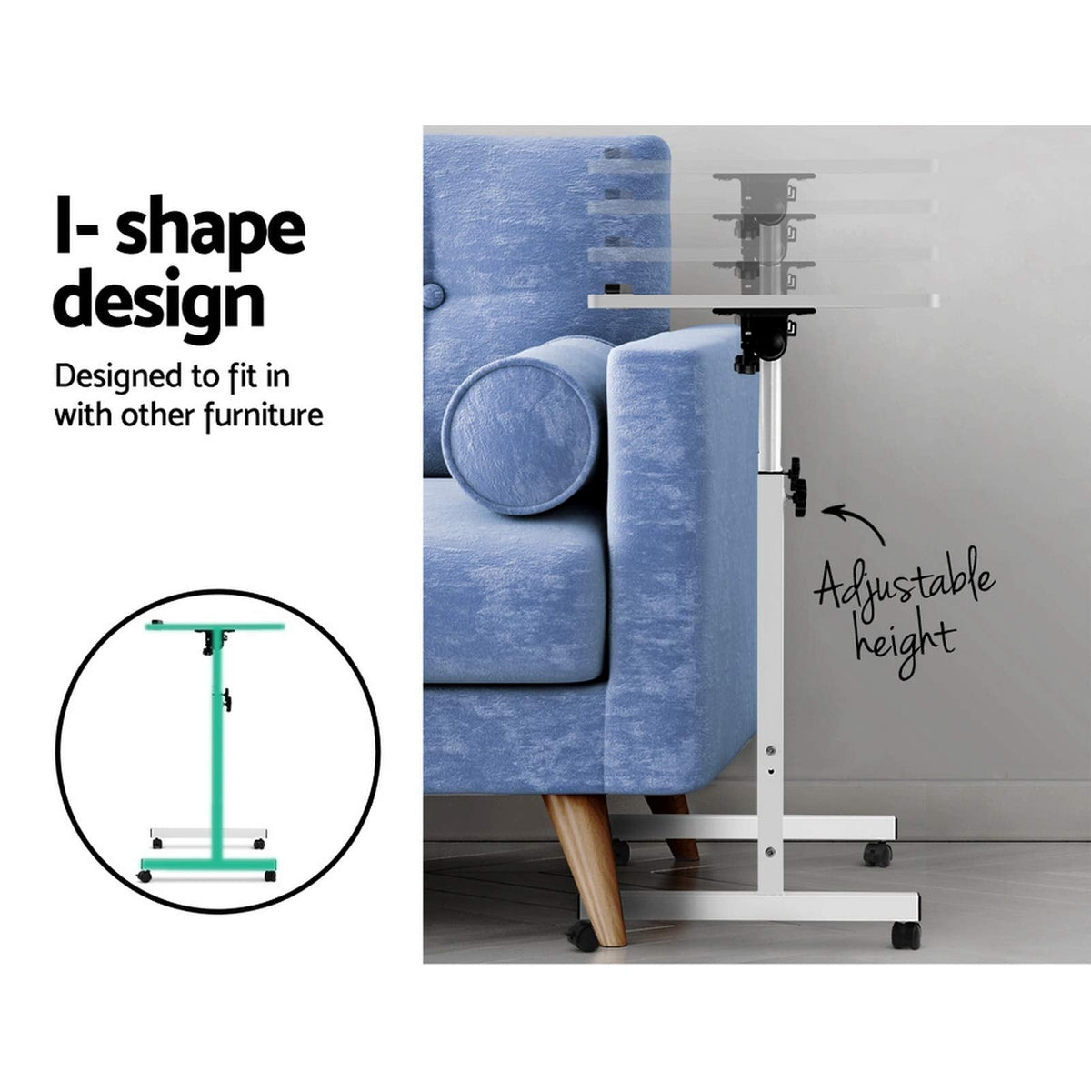Mobile Adjustable Bedside Laptop Table – White or Light Wood