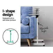 Mobile Adjustable Bedside Laptop Table – White or Light Wood
