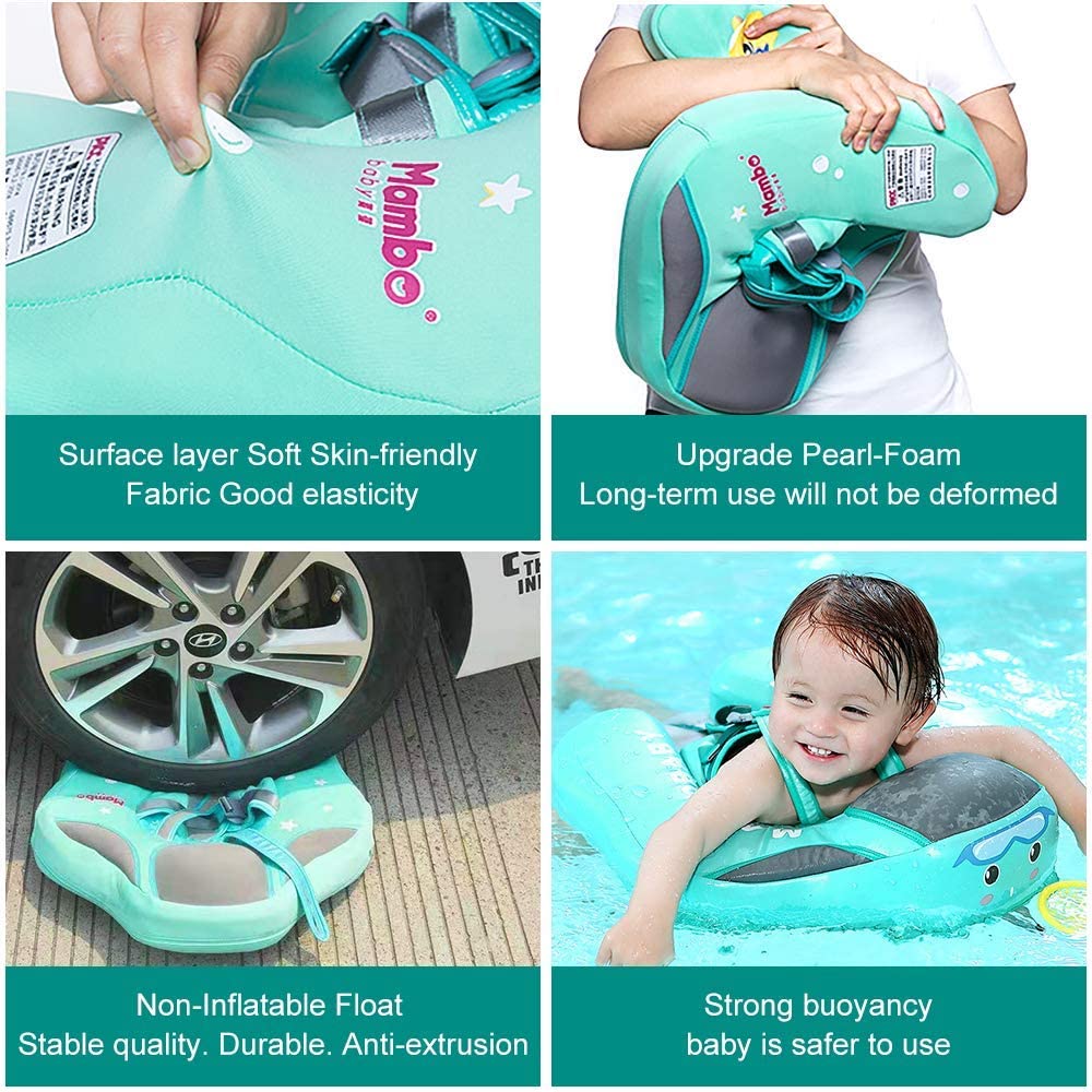 Baby Swim Float With Canopy, Non-Inflatable Solid Baby Float, Upgrade Soft Skin-friendly Fabric, With Adjustable Safety Strap, Material Infant Swim Float for Boys and Girls Compatible 13-40 Pounds Infant/Baby/Toddler