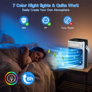 Portable Air Conditioners, TIOKVIOP Evaporative Air Cooler [Upgraded 10W & 3 Cool Mist] 3 in 1, 3 Wind Speed & 7 LED Light, 3 Cool Mist & 2-8H Timer Cold AC, Personal Mini Air Cooling Fan for Room