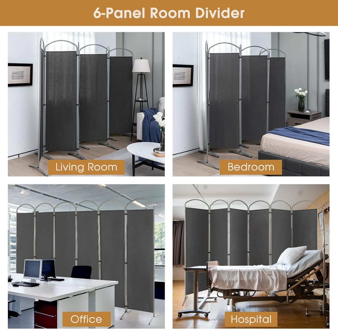 188cm Folding 6-Panel Room Divider – 4 Colours