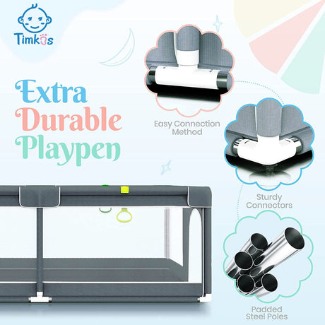 Baby Playpen with Mat, Baby Play Gym Extra-large Playpens Play Mat with 50 Balls Pit, 4x handlers, Baby Play Gates with Basket Net, Play Yard for Toddler Babies with Breathable Mesh (155*185*66cm)