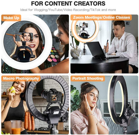Ring Light Kit: 17.5” Outer Led Ring Light with Wireless Control, Professional Bi-Color 3000K-6000K Circle Lights, Up to 5000Lux, Compatible with DSLR Cameras, Cell Phones and Webcams.