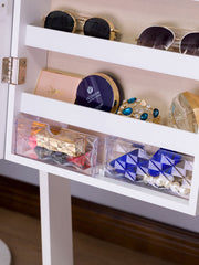 LUXFURNI White Lockable Full-Length Mirror Jewellery Armoire