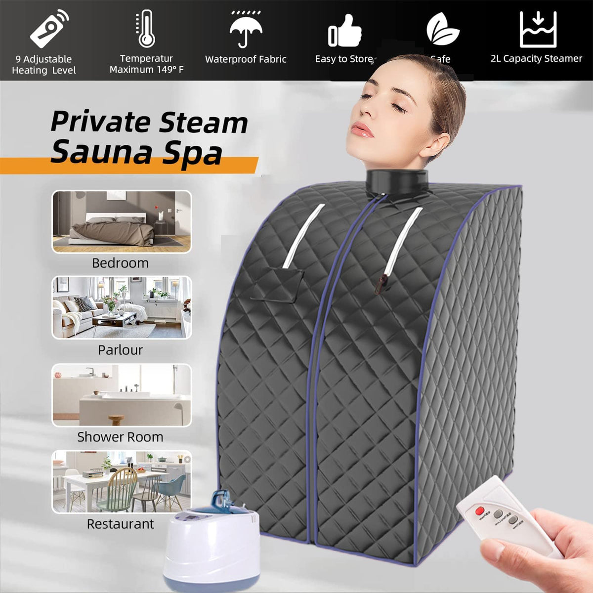 Portable Steam Sauna, Full Size Personal Home Spa with Remote Control, Steamer, Foldable Chair, Portable Sauna for Home