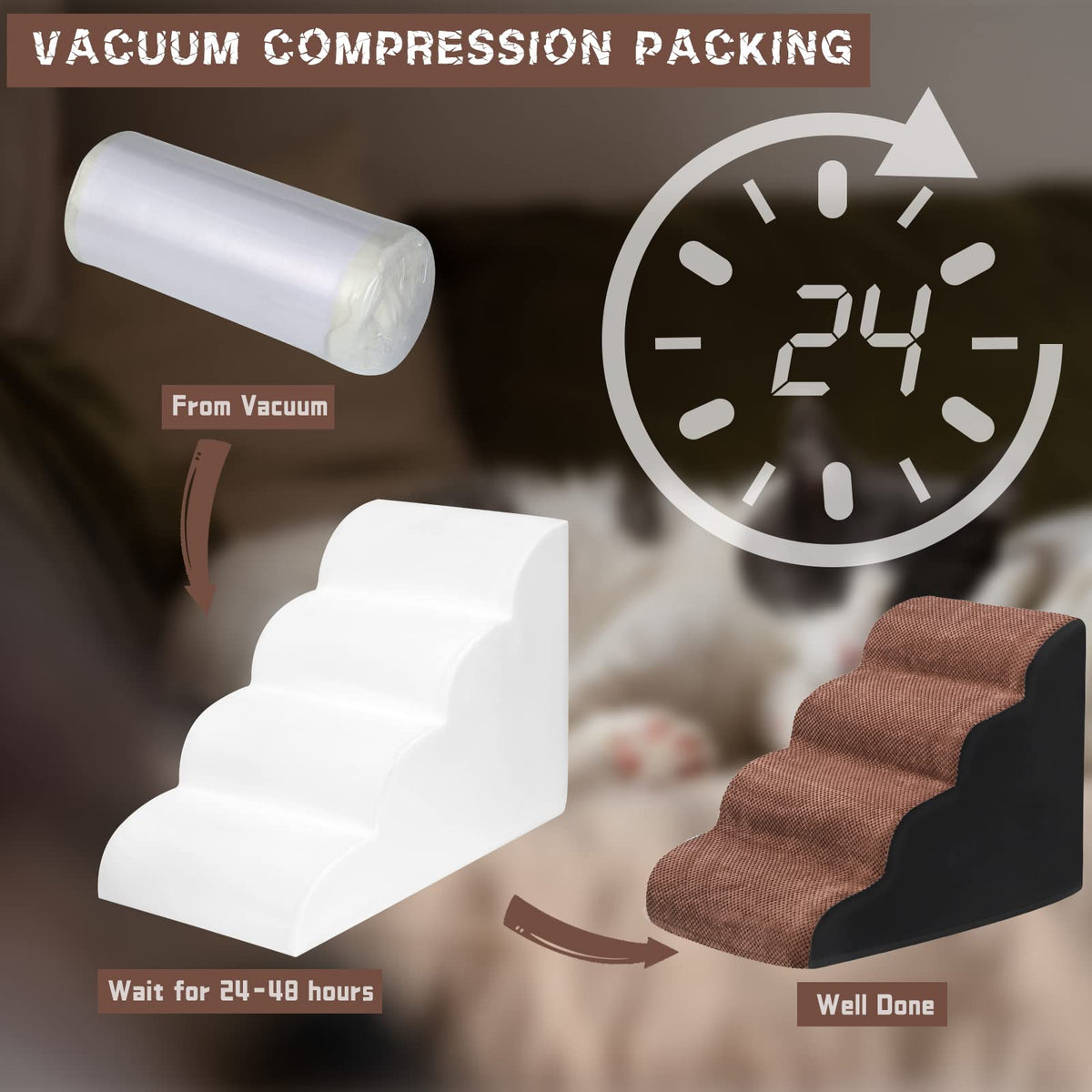 4-Tier Extra-Wide Foam Pet Stairs with Lint Roller
