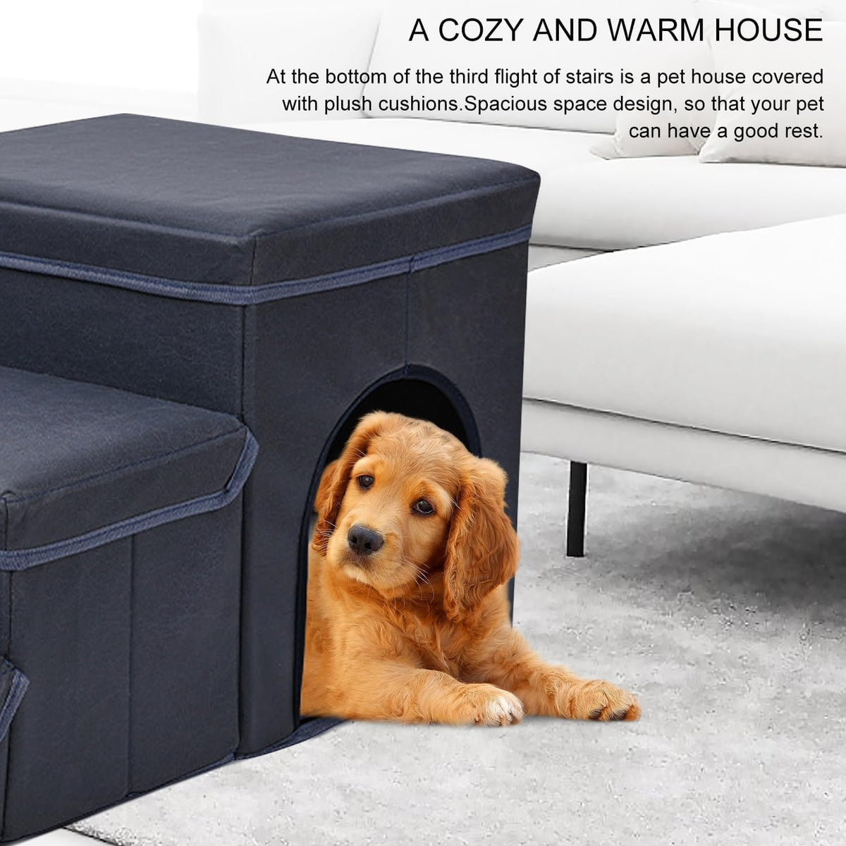 3-in-1 Foldable Pet Stairs with Bed & Storage