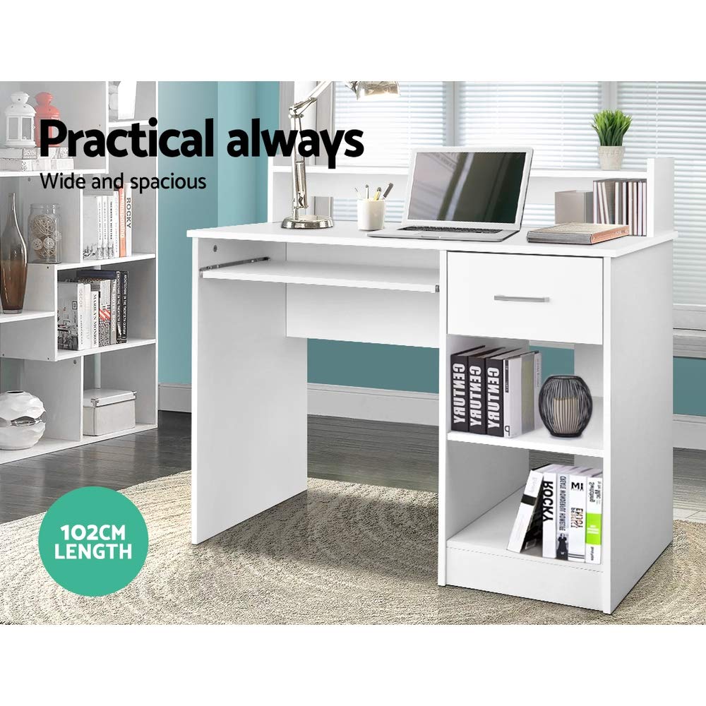 White Computer & Study Desk with Book Display Shelf