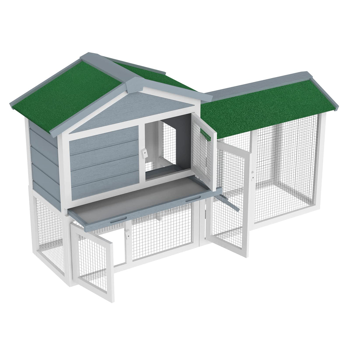 Two-Level Timber Small-Animal Hutch with Ramp & Sliding Tray – 145.5 cm