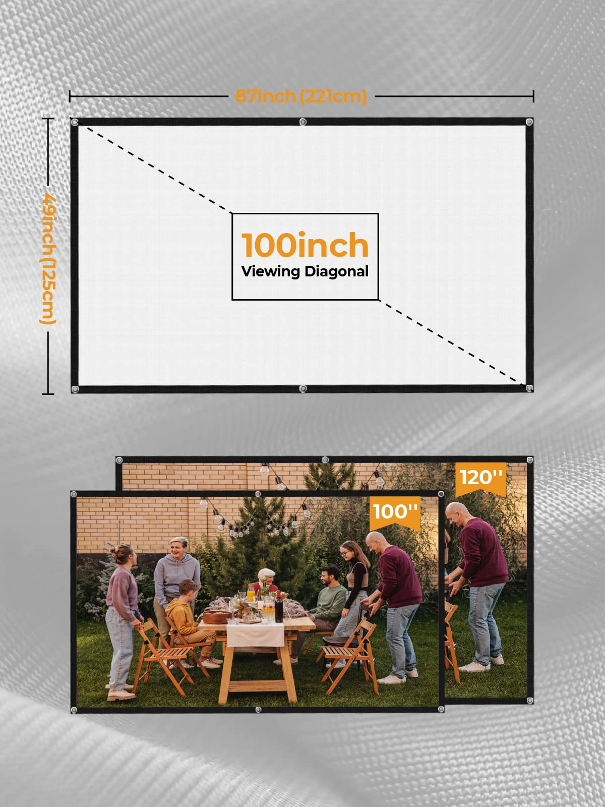 100 Inch Projector Screen, Portable and Foldable Projector Screen, Double Sided Video Projector Screen for Indoor, Outdoor, Wrinkle Free