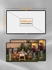 100 Inch Projector Screen, Portable and Foldable Projector Screen, Double Sided Video Projector Screen for Indoor, Outdoor, Wrinkle Free