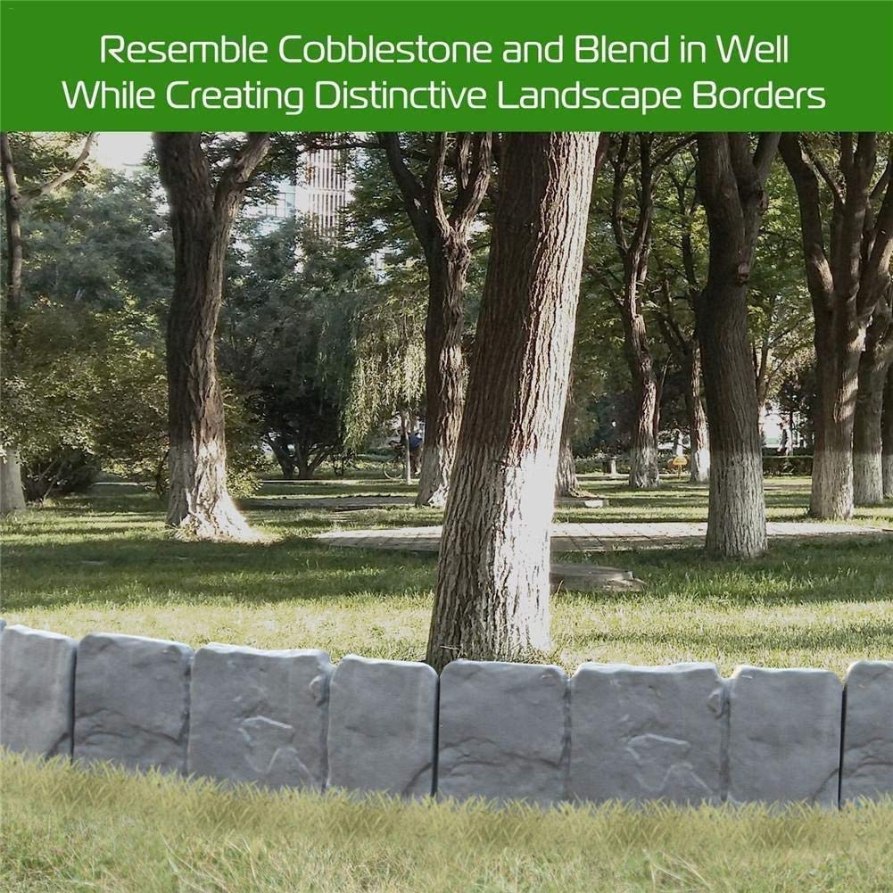 Garden Plastic Fence Edging - 10pcs Imitation Stone Fence Gardening DIY Decorative Garden Landscape Cobbled Stone Lawn Yard Flower Bed Decor,Garden Fence Border