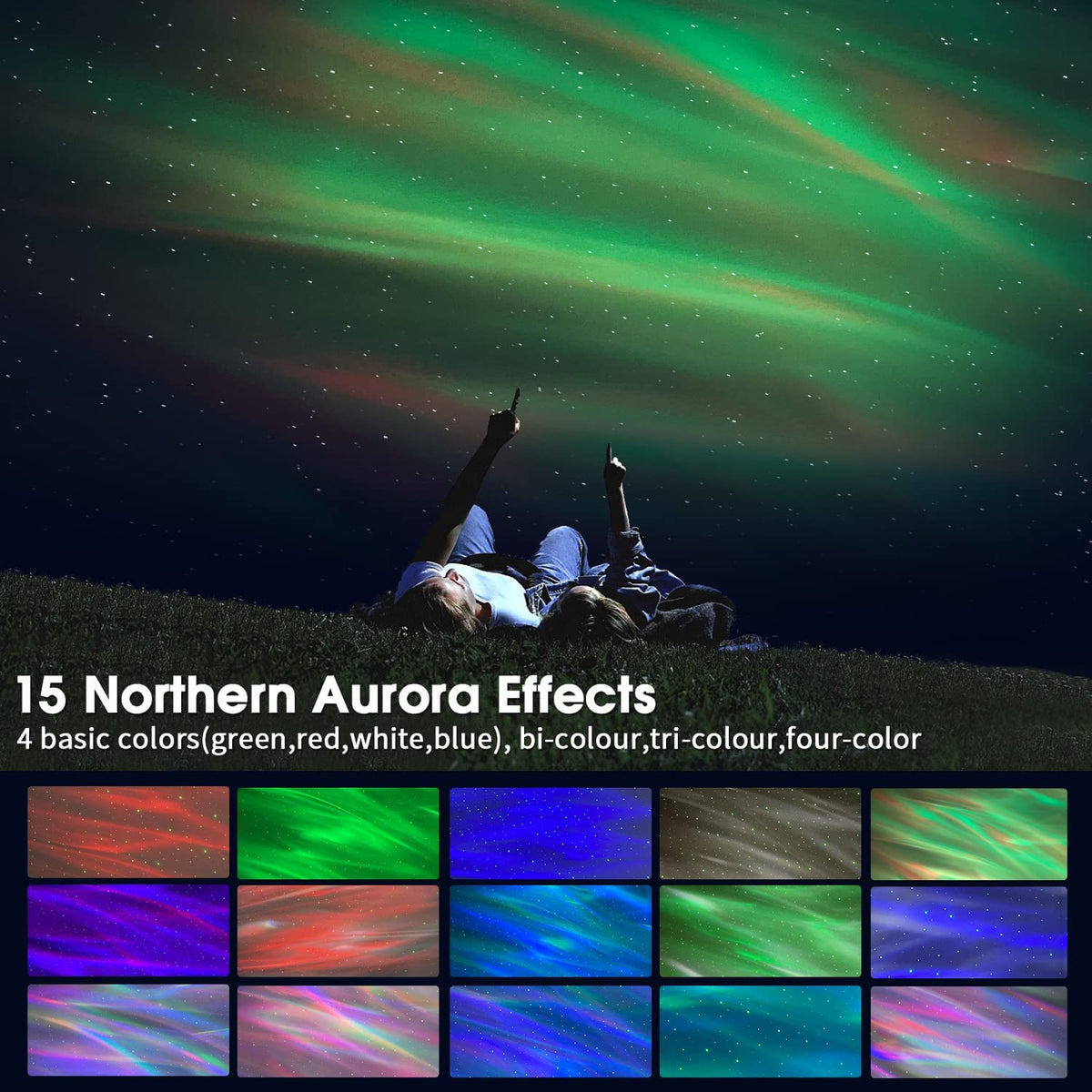 Galaxy Projector Aurora Projector Star, Star Projector Night Light Projector Compatible With Alexa, Built-in Speaker, 15 Color Modes 8 Types of White Noise Star Projector, Gifts for Kids/Adults