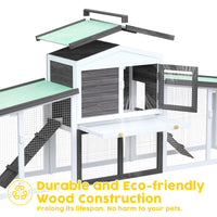 Long Grey Two-Level Fir-Wood Small-Animal Hutch – 204 × 45 × 85 cm