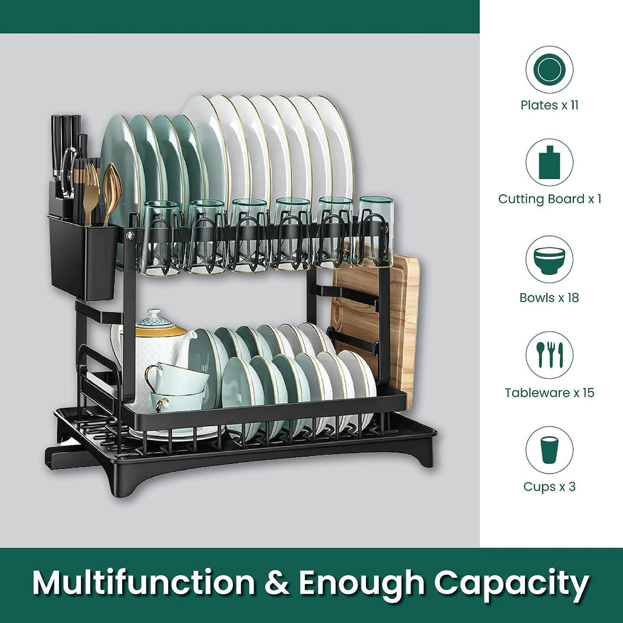 Kitchen Storage Rack, Multifunctional Dish Rack, Tableware Storage Rack, Tableware Drain Rack, Kitchen Utensil and Dish Storage, Chopstick Storage, Knife Holder, Cup Holder