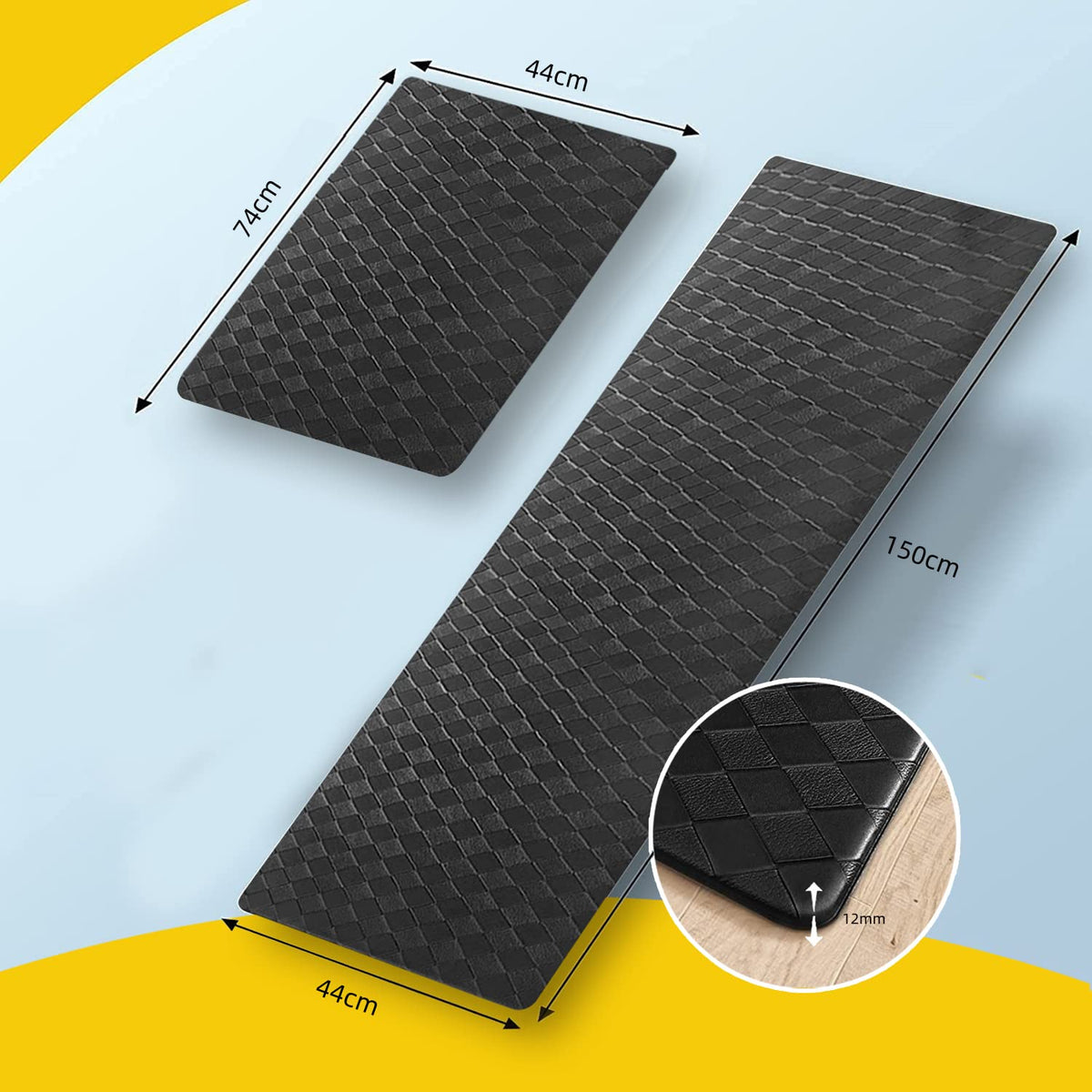 2-Piece 12 mm Cushioned Kitchen Mat Set