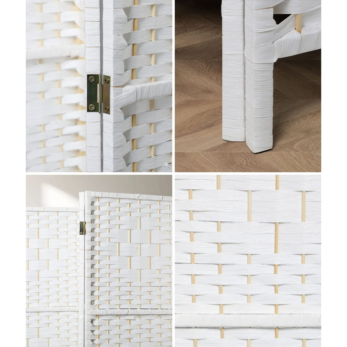6-Panel White Woven Room Divider