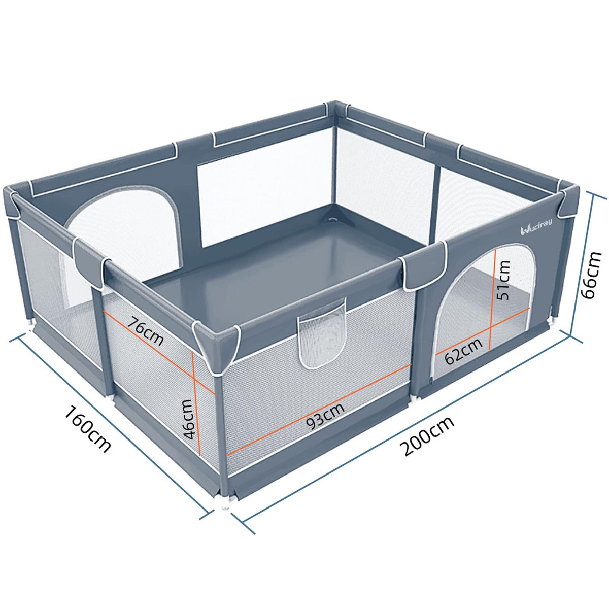Baby Playpen, 200cm Extra-large Playpens Play Yard with 50 Balls Pit, 4x handlers, Baby Play Gates with Basket Net, Playards Fence for Toddler Babies with Breathable Mesh (200*160*66cm)