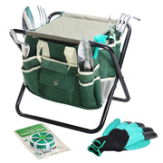 11-Piece Garden Tool Set with Folding Stool & Tote