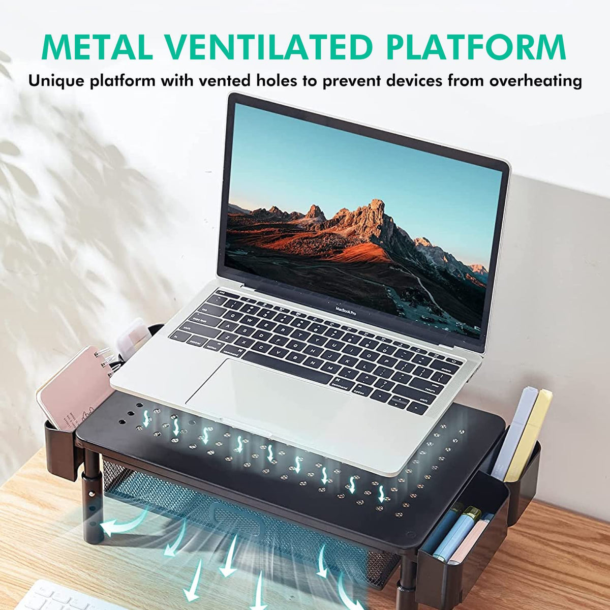 Zumist 3-Height Metal Monitor Riser with Drawer & Holders