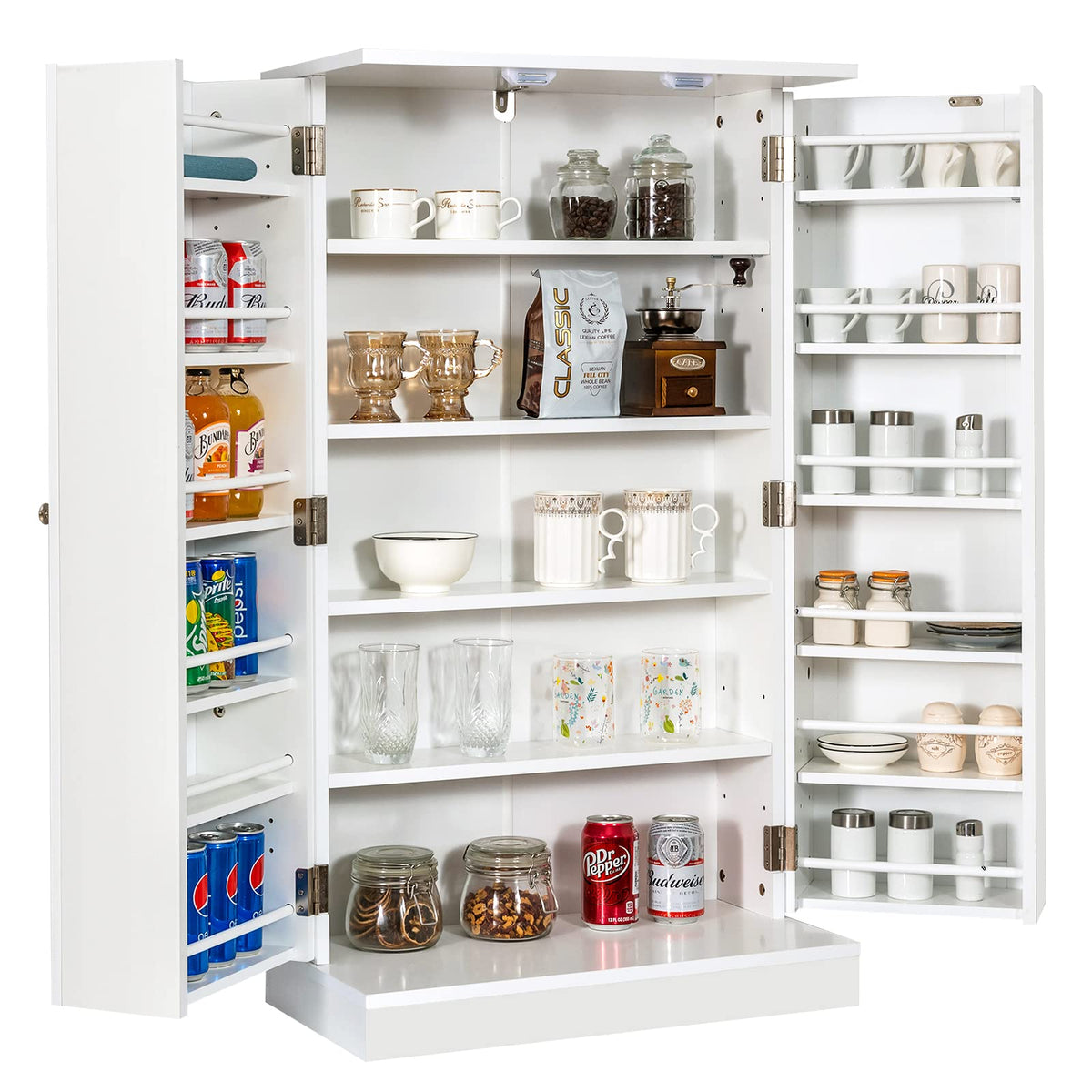 103 cm White 2-Door Pantry Cabinet with 6 Adjustable Shelves