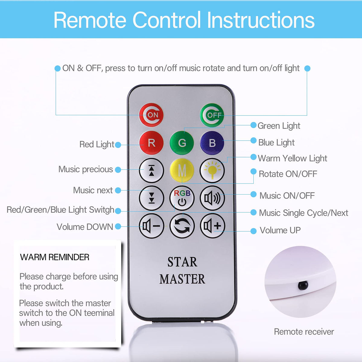 Rotating LED Star Projector Night Light with Music & Remote
