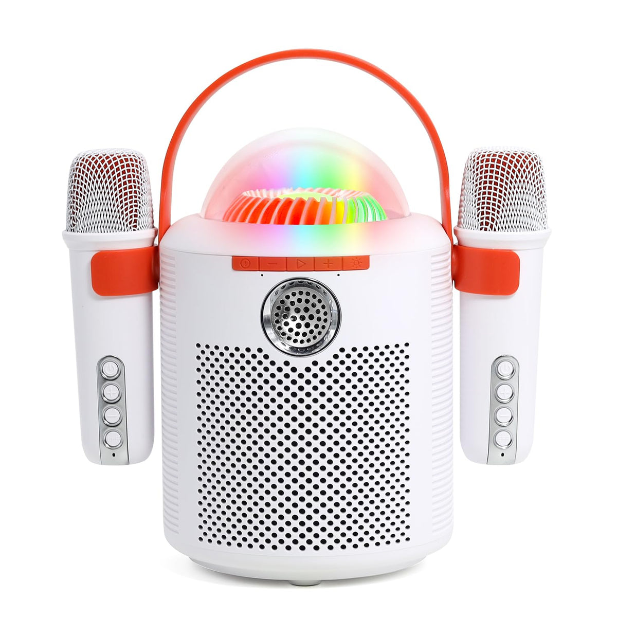 AURTEC White Portable Karaoke Speaker with 2 Wireless Microphones