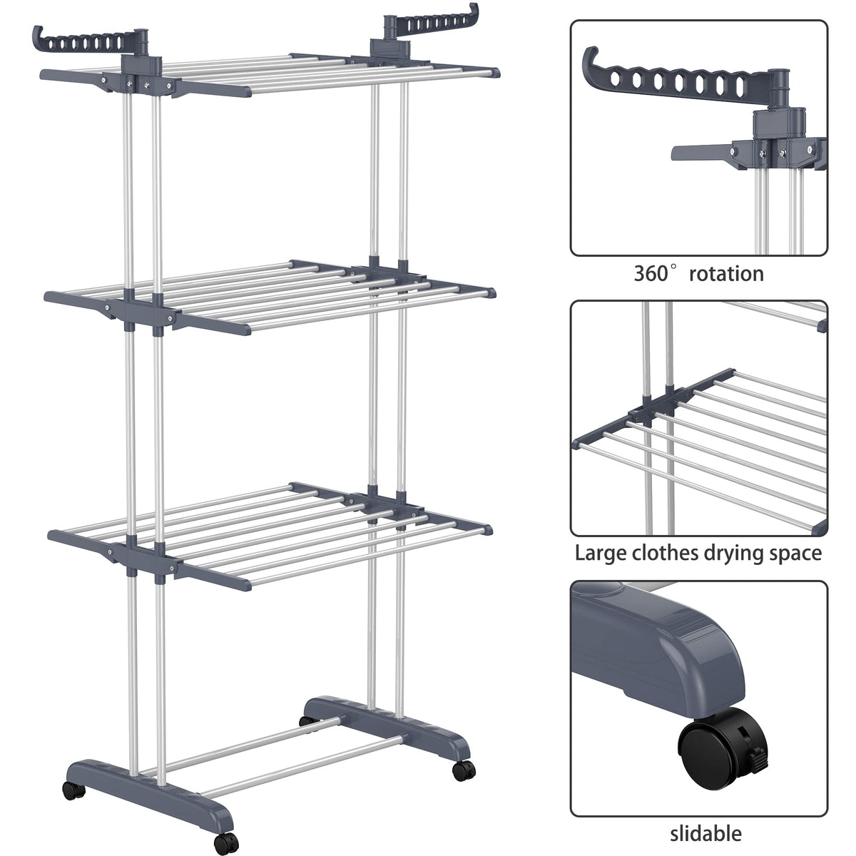 Four-Tier Folding Clothes-Drying Rack with Wheels