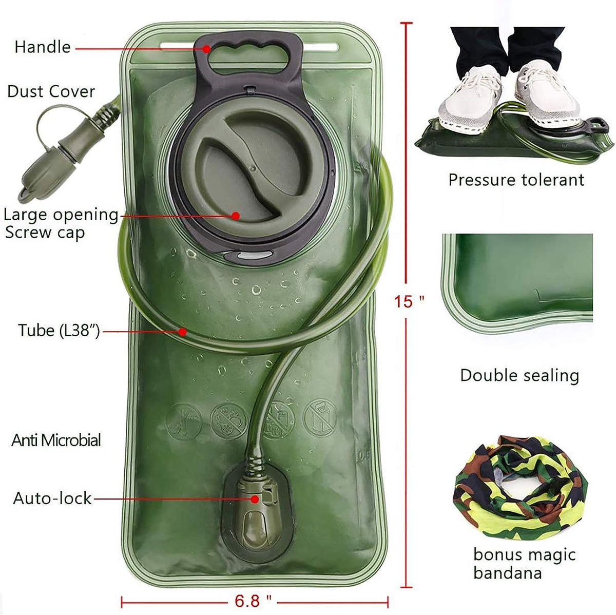 2L Hydration Bladder with Detachable Drinking Hose