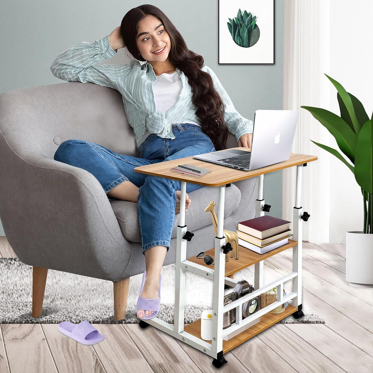 Mobile Height-Adjustable Laptop Desk with Storage