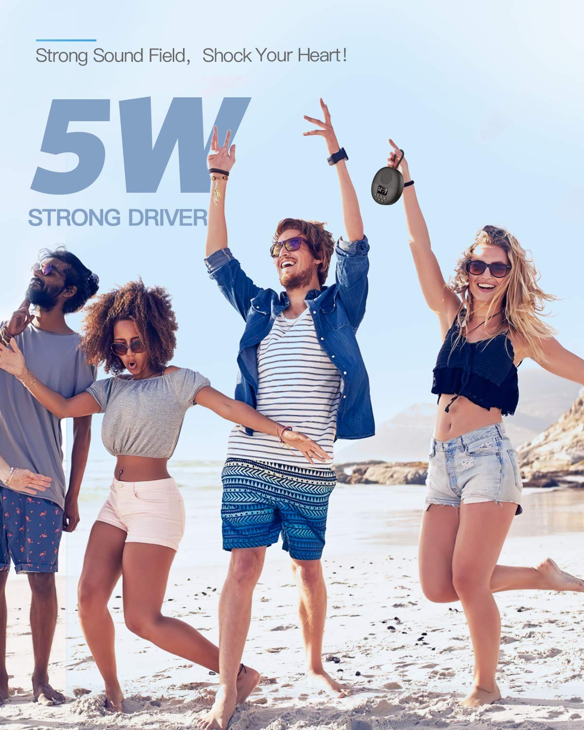 Waterproof Shower Speaker, AGPTEK Waterproof Bluetooth Speaker, Shower Radio with Bluetooth 5.0, LED Screen, Suction Cup, Support TF Card, Built-in MIC for Bathroom, Shower, Beach, Outdoor, Indoor