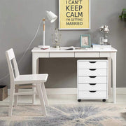 5-Drawer File Cabinet, Side Cabinet File Pedestal w/ 4 Castors, Wood Under Desk Drawer, Storage Cabinet Organiser, Compact Chest of Drawers Dresser, Mobile File Cabinets for Home Office, White