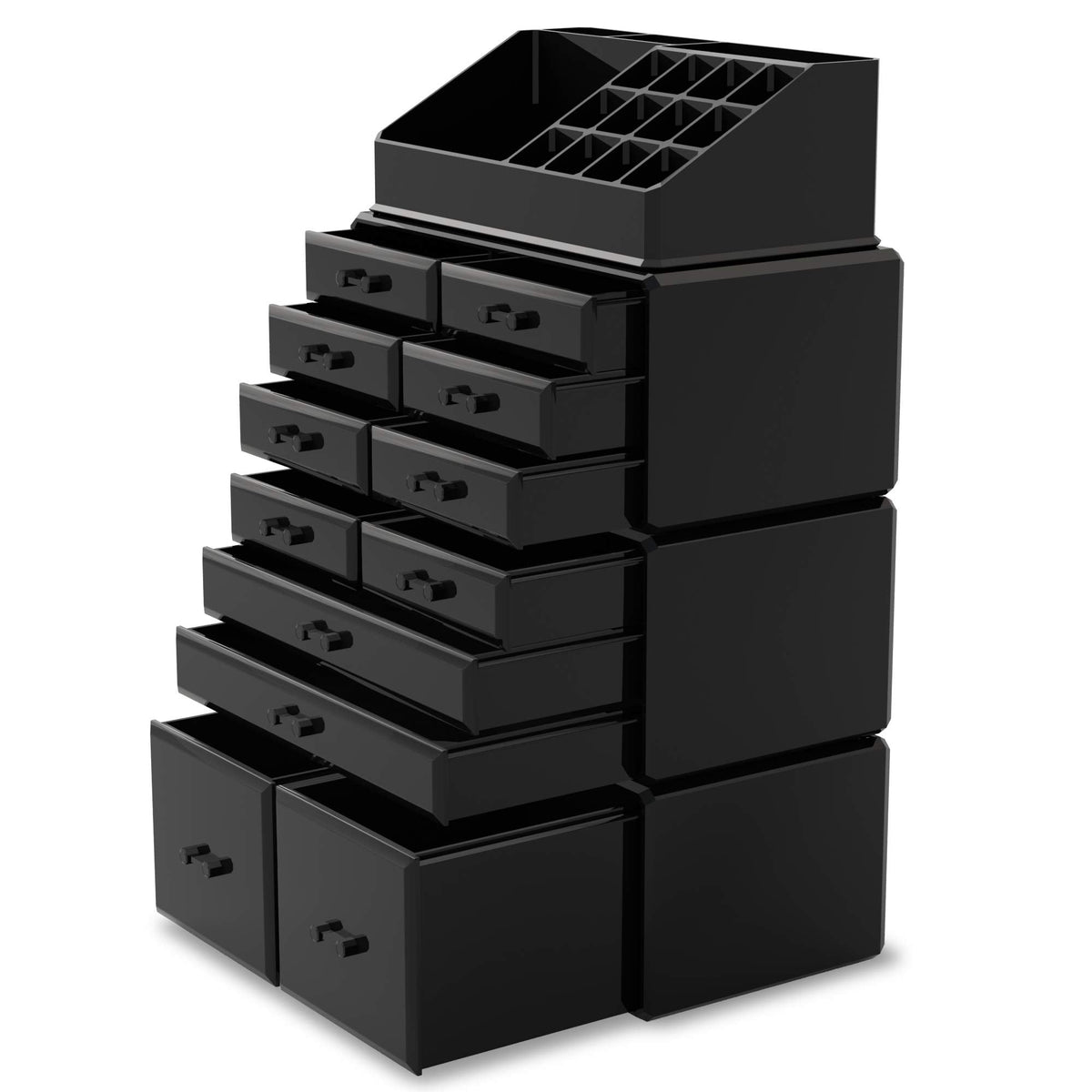 Readaeer Black 12-Drawer Makeup Organiser with 16 Compartments