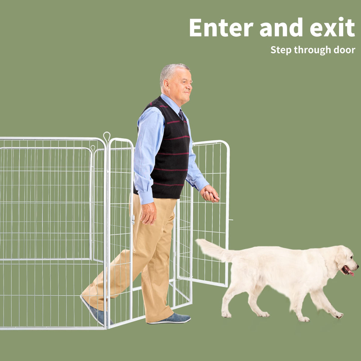 8-Panel 80cm Powder-Coated Steel Dog Playpen – White
