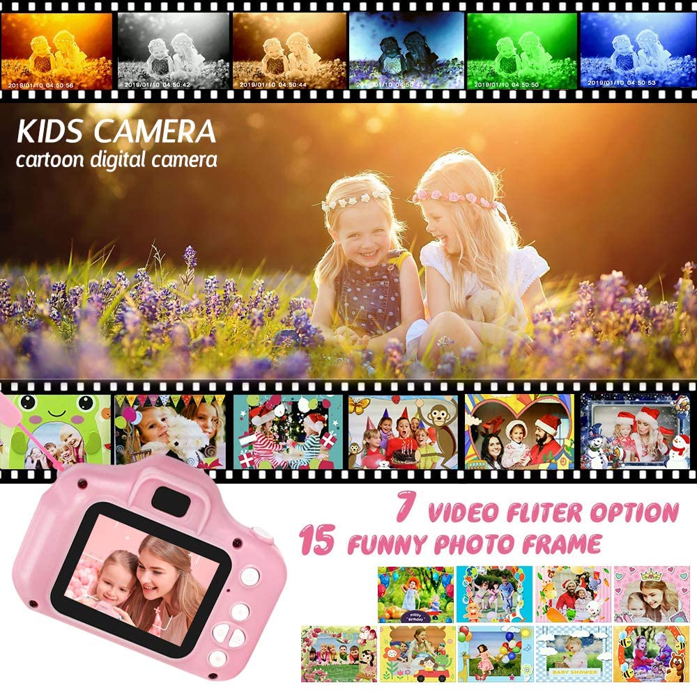 Kids Digital Camera for Boy Girls Age 3-10, Toddler Cameras Mini Cartoon Rechargeable Video Camera with 2 Inch IPS Screen and 32GB SD Card Child Camcorder Toy Kid’s Birthday